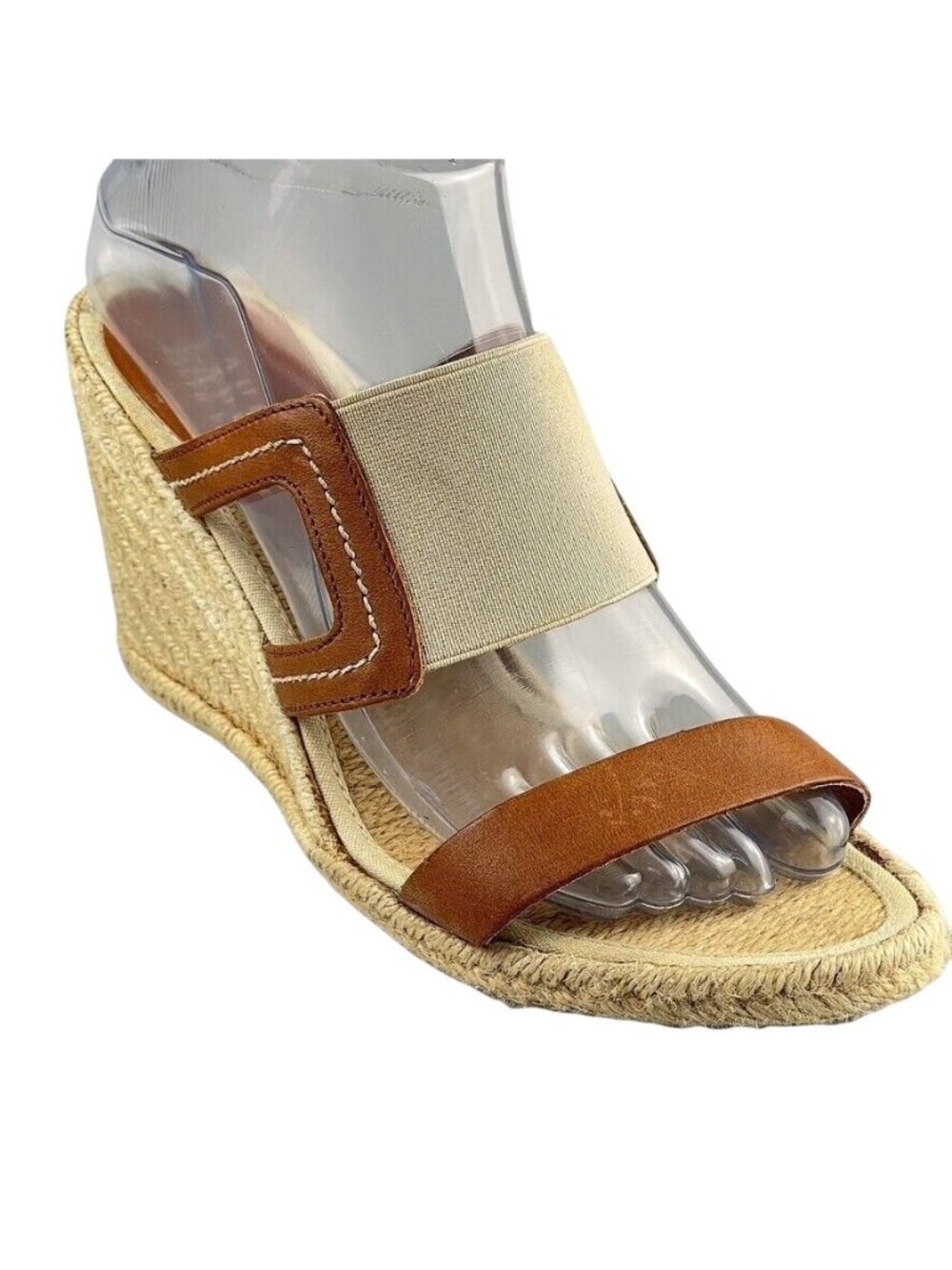 Lauren Ralph Lauren Womens Tan Leather Espadrille Wedge Sandals Size 8B
